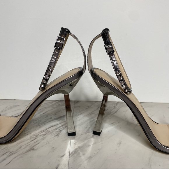 Marc Fisher Karima Square Toe Rhinestone Pewter Heeled Sandal 7 1/2 M - Picture 8 of 14
